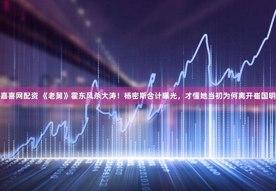 嘉喜网配资 《老舅》霍东风杀大涛！杨密斯合计曝光，才懂她当初为何离开崔国明